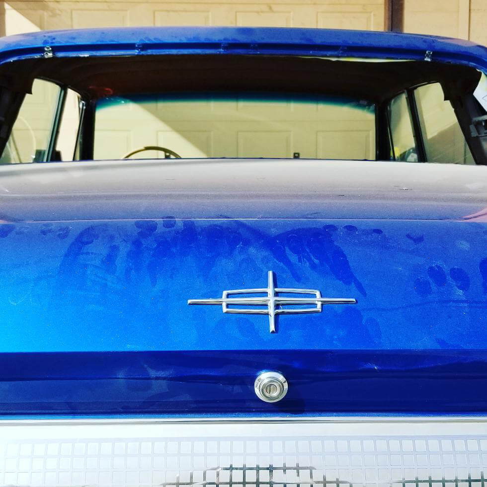 Back end of classic blue Continental with back glass removed
